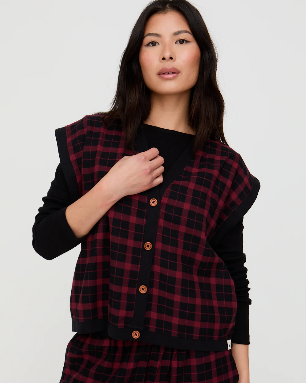 Blythe Red Check Print Sleeveless Top - Image 3