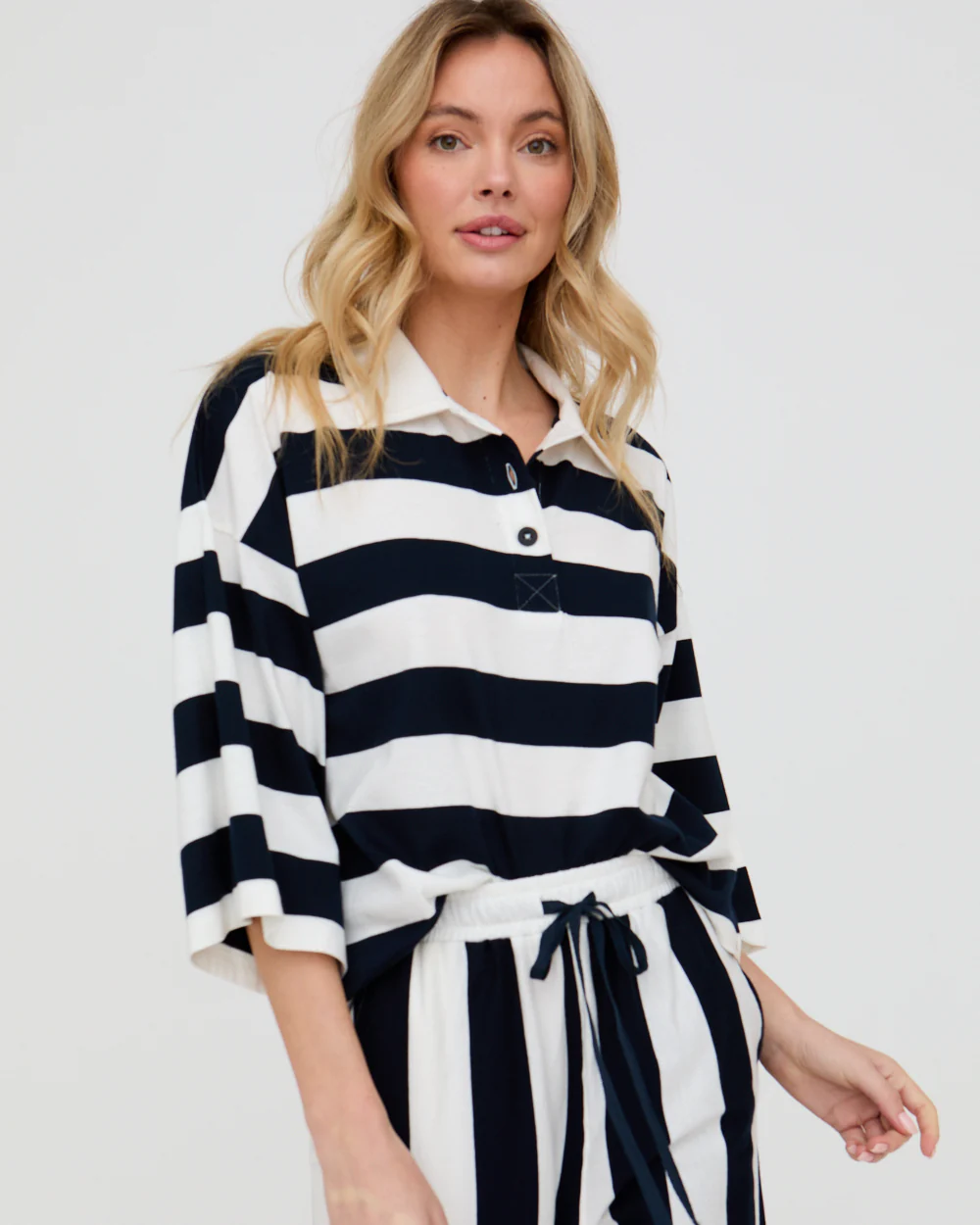 PREORDER - Maude Navy Stripe Print Rugby Top