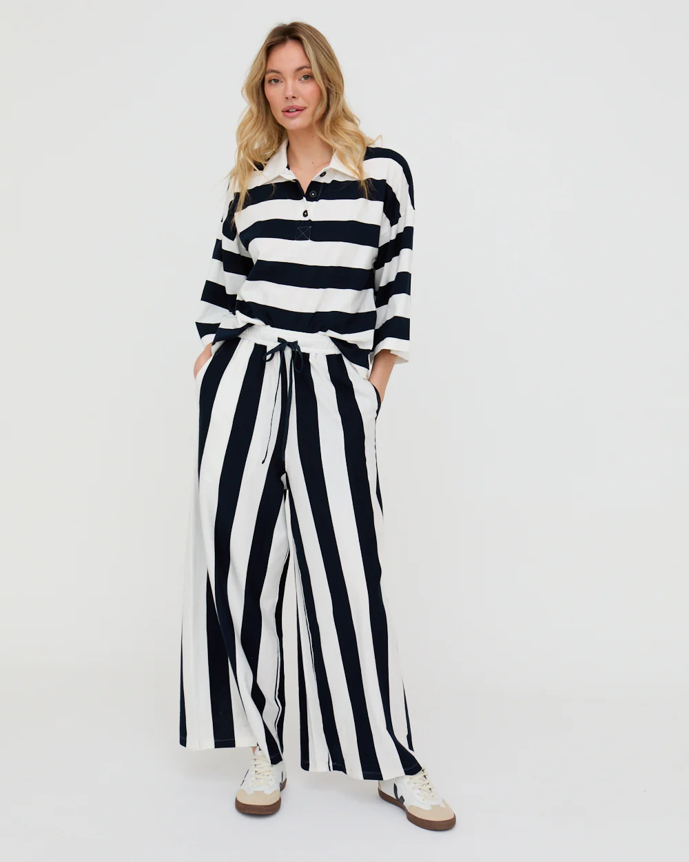 PREORDER - Maude Navy Stripe Print Rugby Top - Image 3