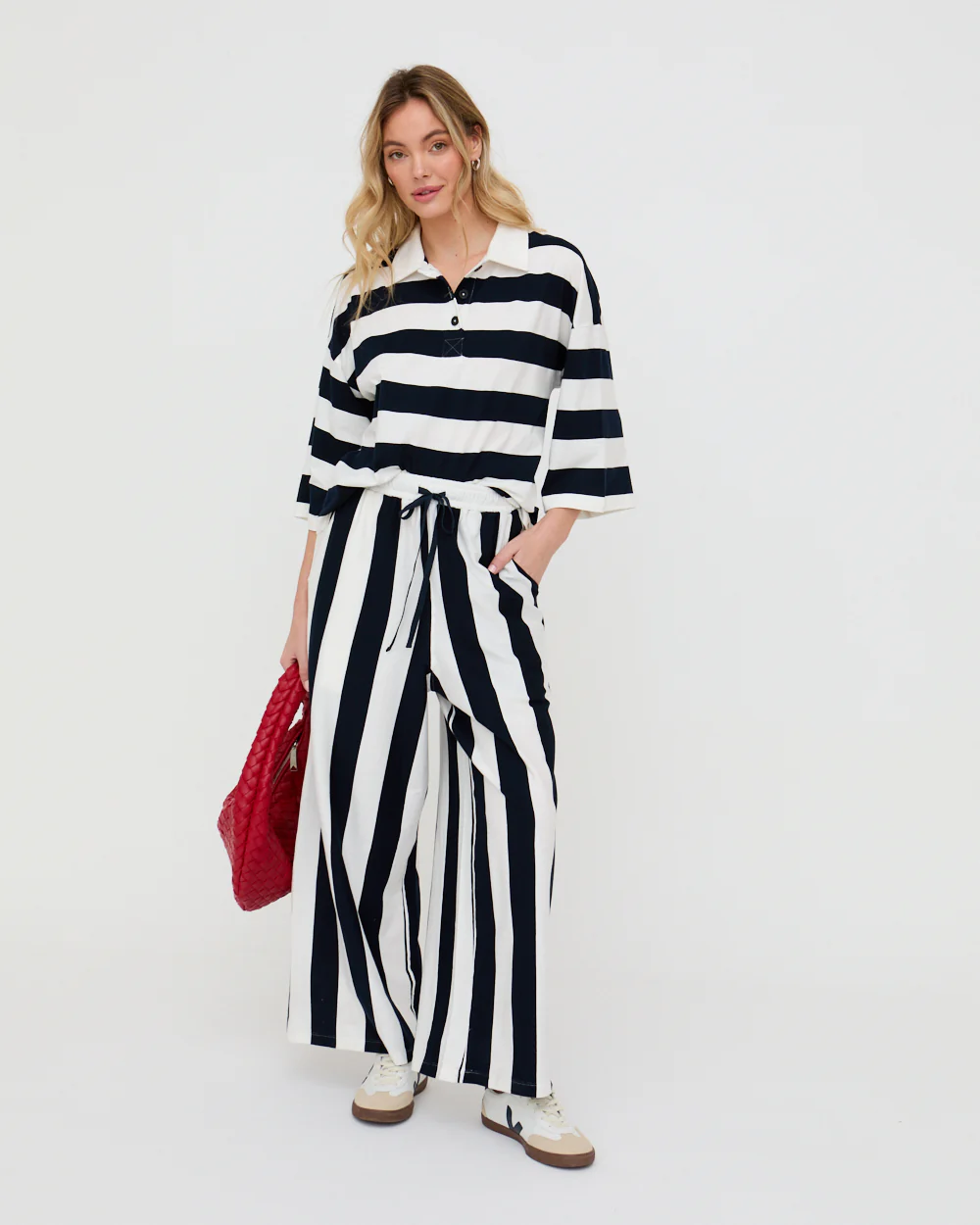 PREORDER - Maude Navy Stripe Print Rugby Top - Image 6