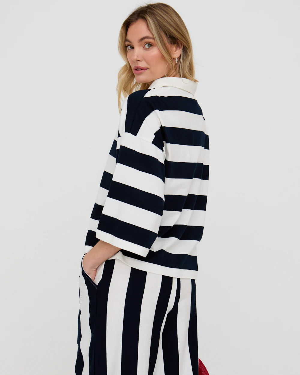 PREORDER - Maude Navy Stripe Print Rugby Top - Image 7