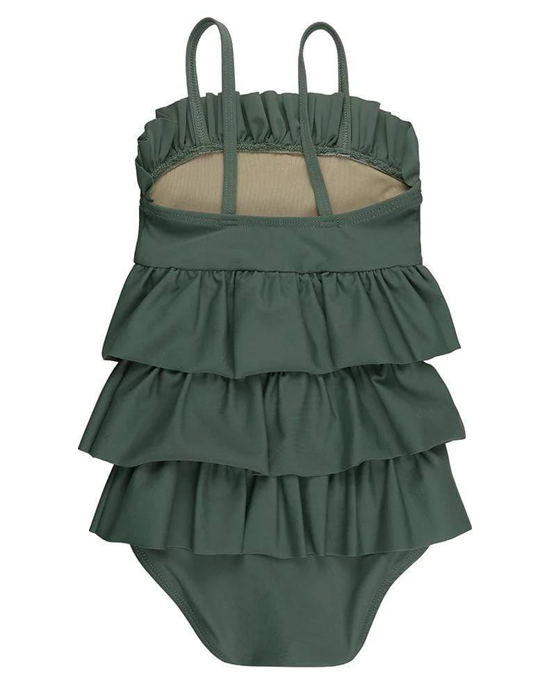 Bottle Green Ruffle Tiered Swimsuit - Image 3