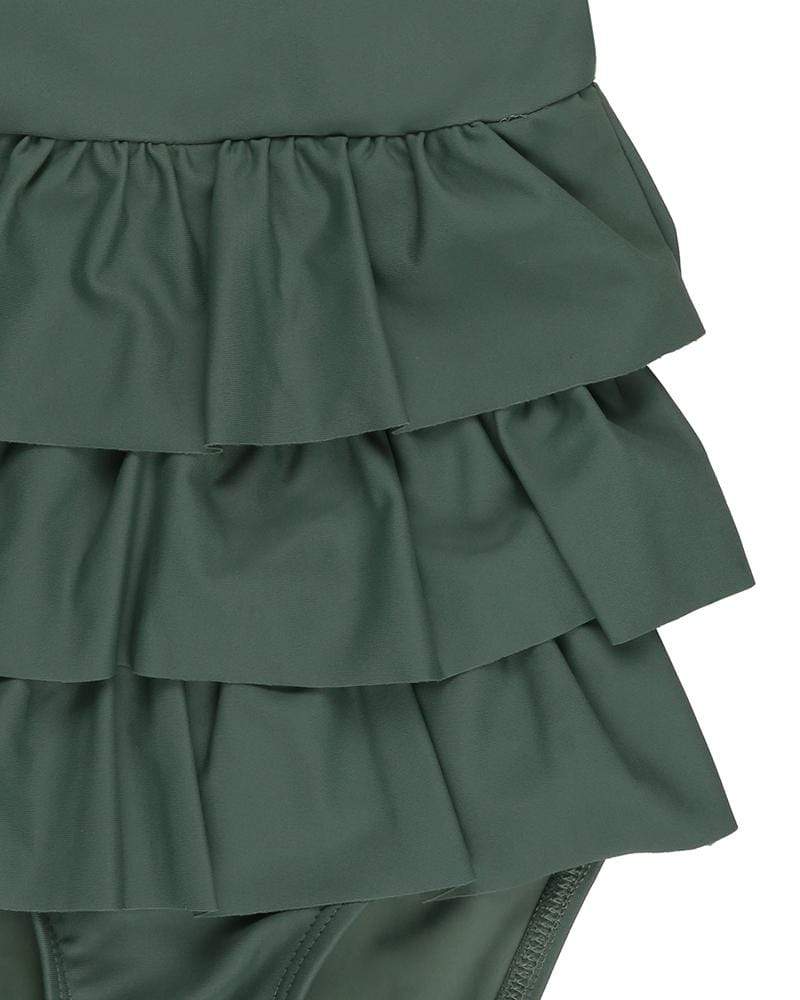 Bottle Green Ruffle Tiered Swimsuit - Image 4