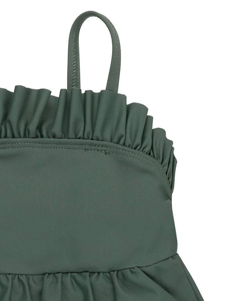 Bottle Green Ruffle Tiered Swimsuit - Image 5