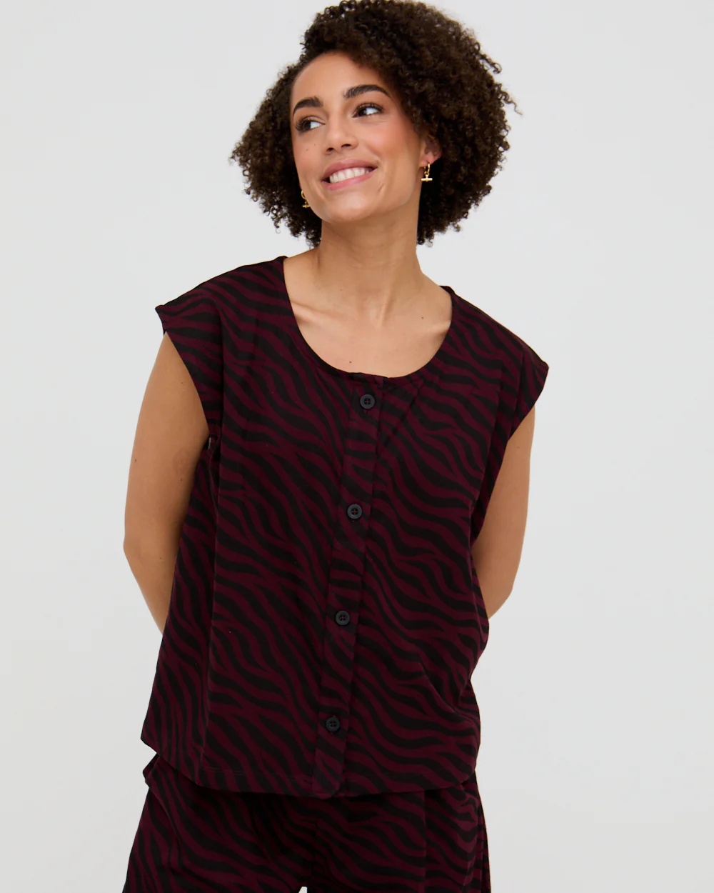 PREORDER - Pip Burgundy Tiger Print Sleeveless Top - Image 2