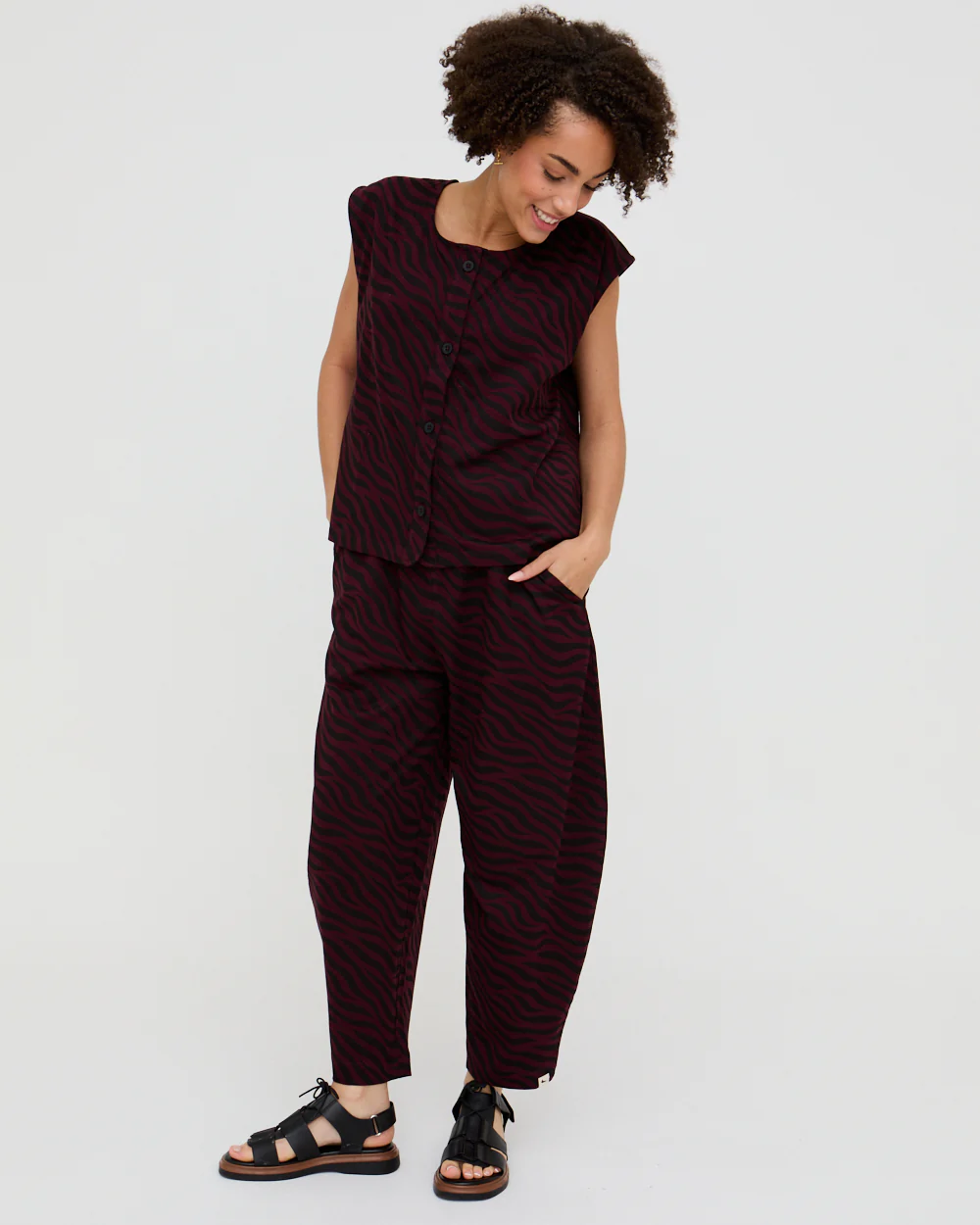 PREORDER - Pip Burgundy Tiger Print Sleeveless Top - Image 4