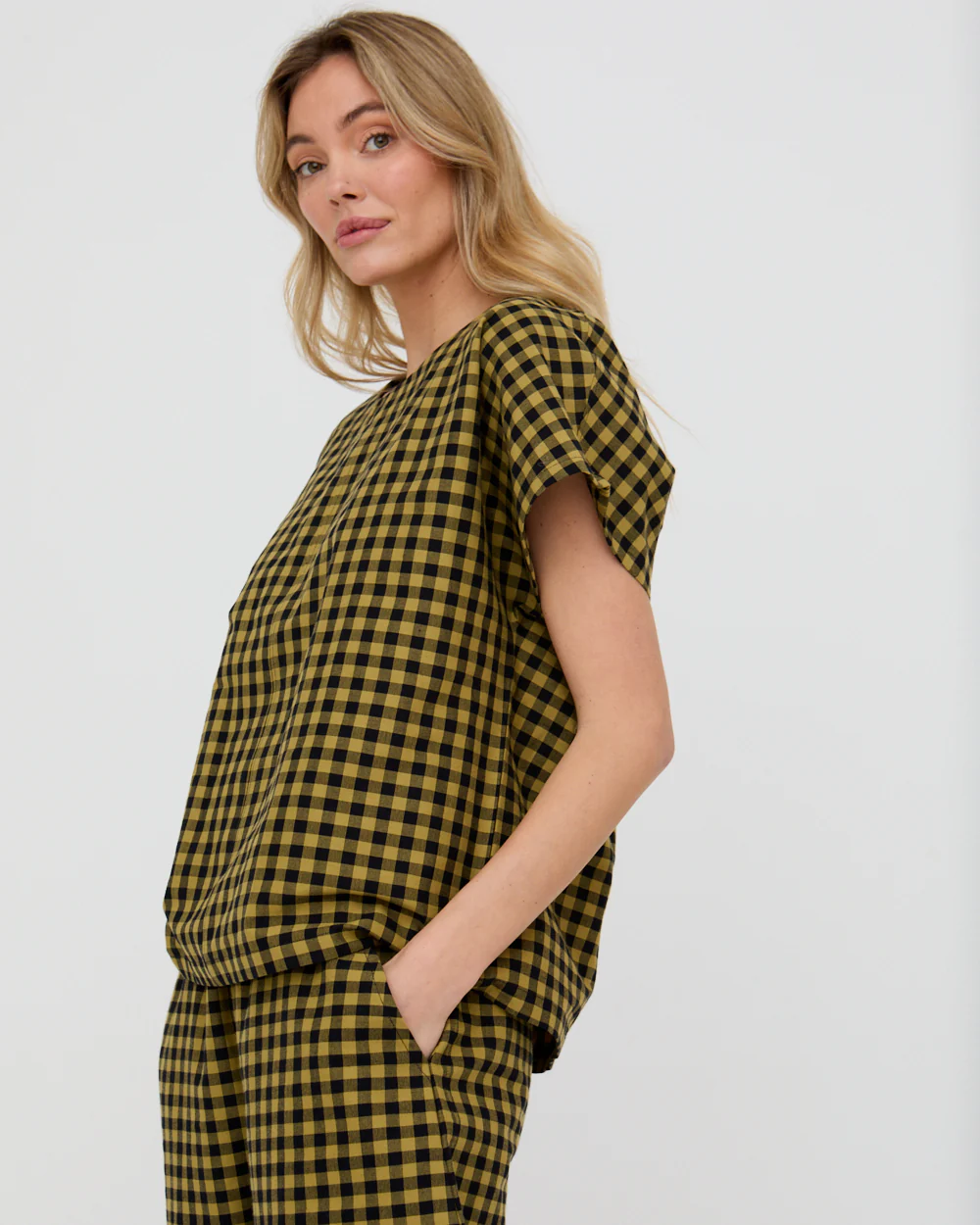PREORDER - Wyn Mustard Check Print Top