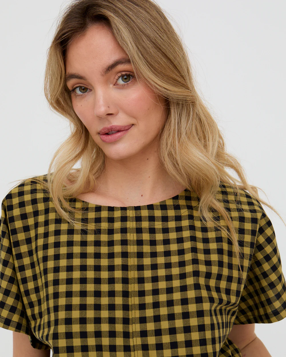 PREORDER - Wyn Mustard Check Print Top - Image 2