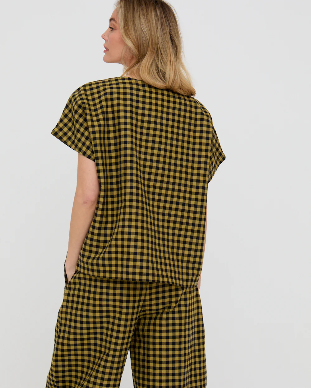 PREORDER - Wyn Mustard Check Print Top - Image 3